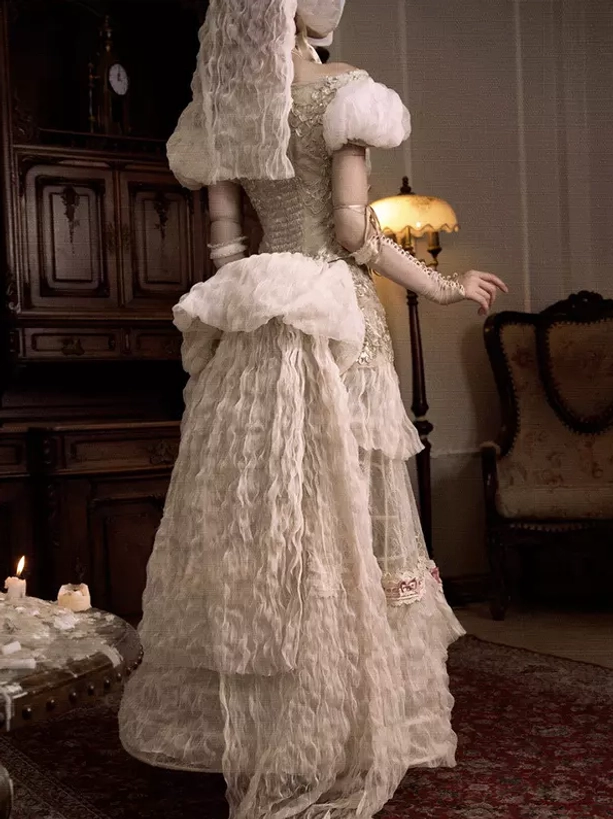 Ivory bustle lolita skirt styled coordinate inspiration showing complete aesthetic with accessories, footwear and coordinating pieces