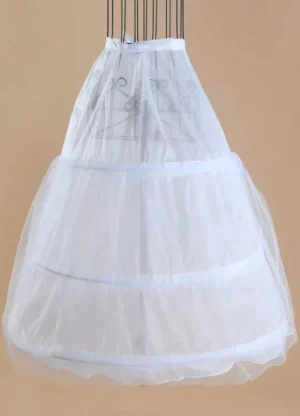 Ivory lolita petticoat 3-hoop A-line tulle underskirt front view on dress hanger displaying pure white voluminous bell-shaped silhouette