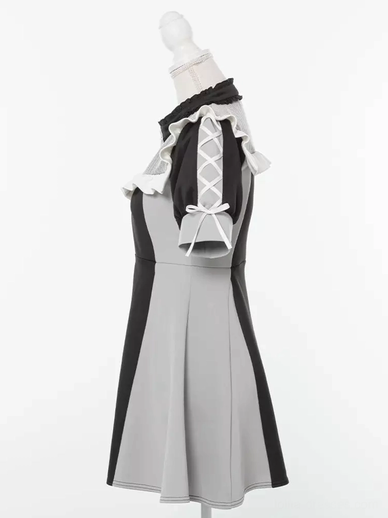 Jirai Kei lolita dress size comparison showing multiple color variations black pink gray and color block options available