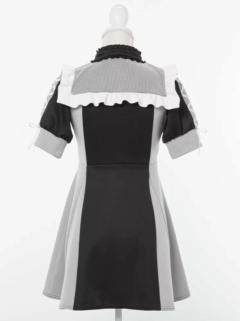 Color block lolita dress styling inspiration with coordinating accessories leg warmers platform shoes and lolita aesthetic complete outfit