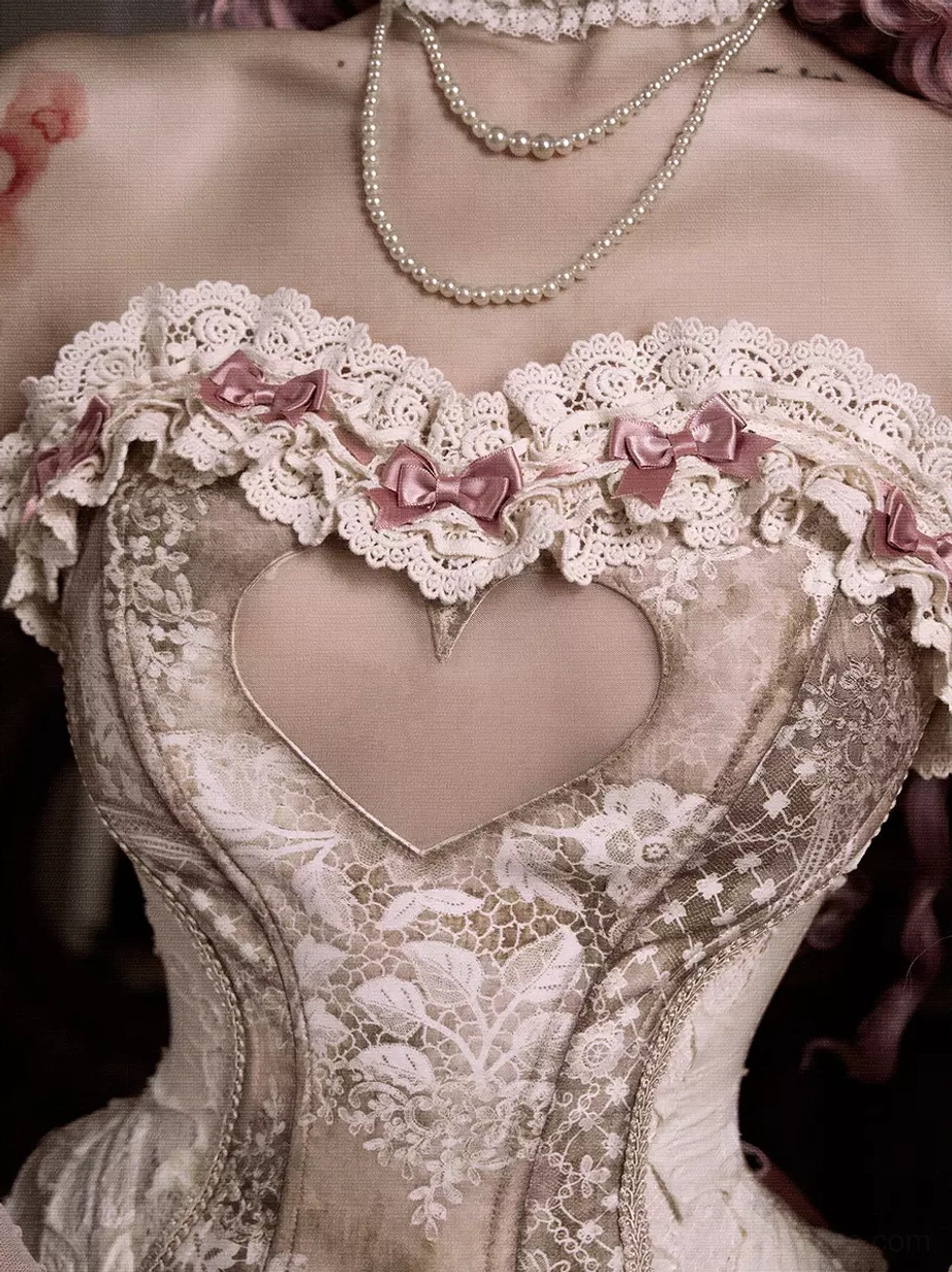 Lace-up back corset top vintage rococo lolita showing adjustable back closure and lace detail from rear view