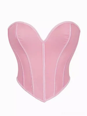 Light pink sweetheart corset top strapless lace-up bustier lolita fashion sweetheart neckline heart-shaped silhouette vertical seam details