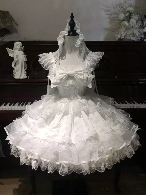 Light sky blue sweet lolita dress tiered lace mini skirt spaghetti strap styling detail
