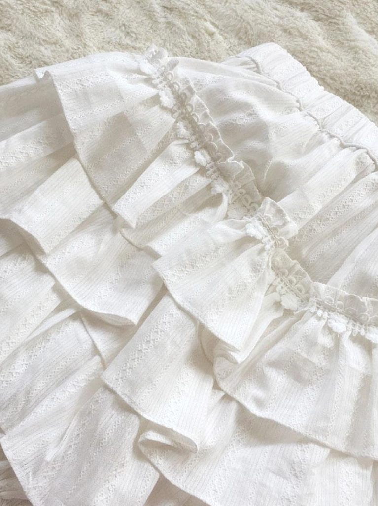 Lolita bloomer ruffle and fabric bow detail with layered ruffles and jacquard woven construction