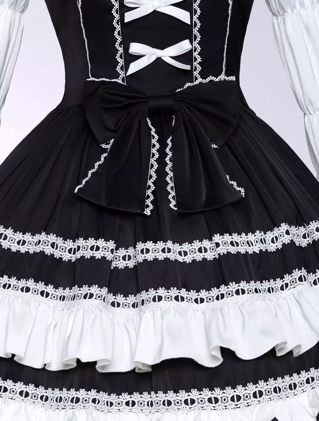 Classic black gothic lolita dress back bow embellishment and ruffled skirt design showing balanced composition and meticulous craftsmanship