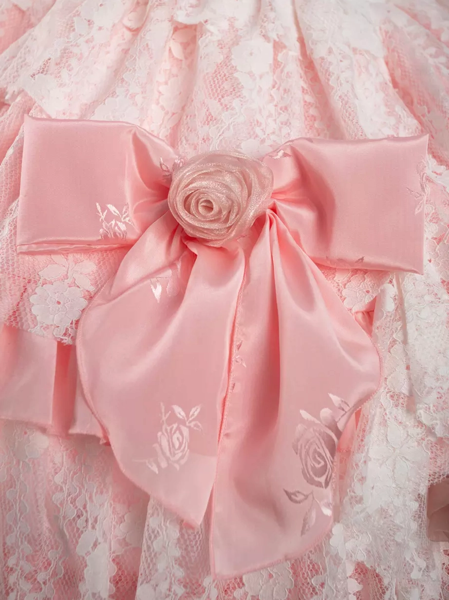 Lolita dress fabric texture and lace quality showing polyester construction and embellishment craftsmanship