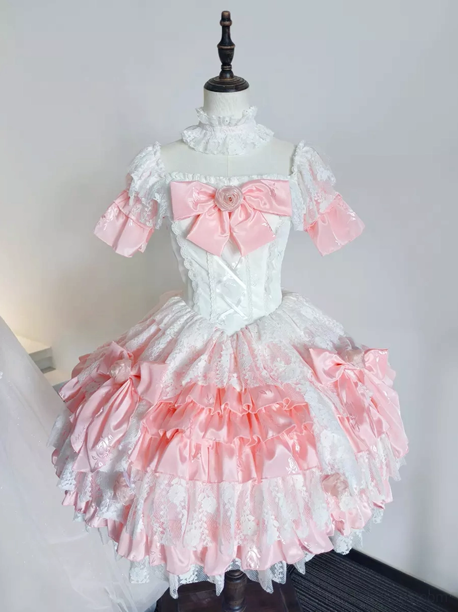 Pink white off-shoulder sweet lolita dress size chart and measurement guide with inches centimeters conversion