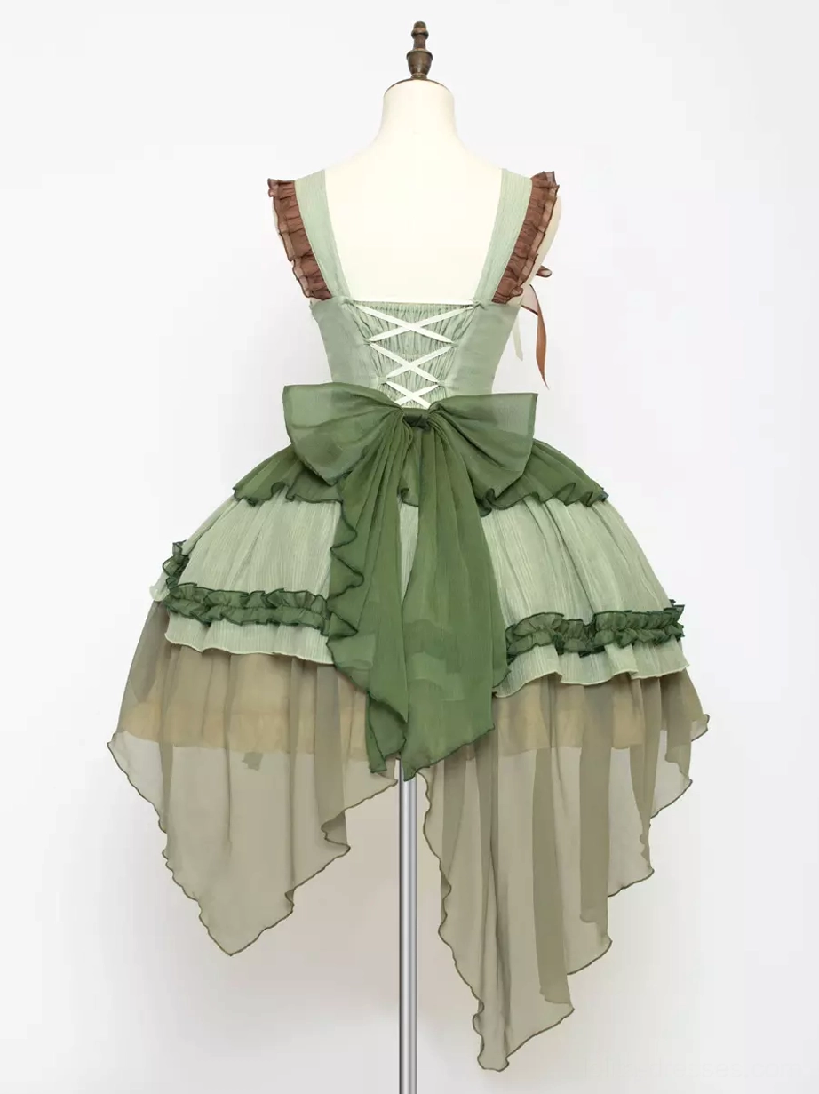 Lolita fashion coordinate inspiration featuring green sweet lolita dress with recommended blouse, accessories and styling suggestions