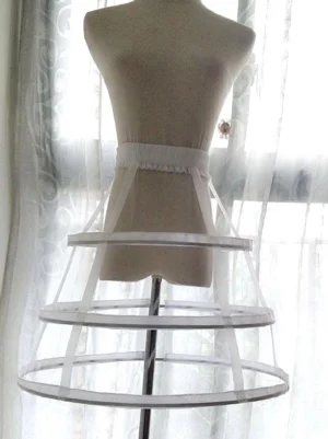 Lolita fishbone petticoat crinoline front left view white three-layer hoop structure ruffled elastic waistband lolita fashion essential