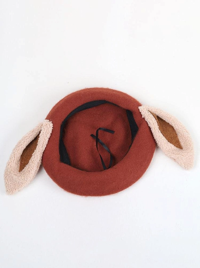 Rabbit ear lolita hat flat lay top view showing adjustable inner strap and complete ear design construction