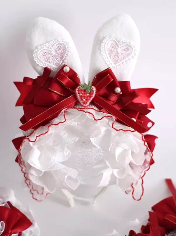 close-up-detail-shot-lolita-headband-bunny-ears-pearl-accents-embroidered-heart-patterns-red-satin-layered-bows-ruffled-lace-base-strawberry-motif-accessories