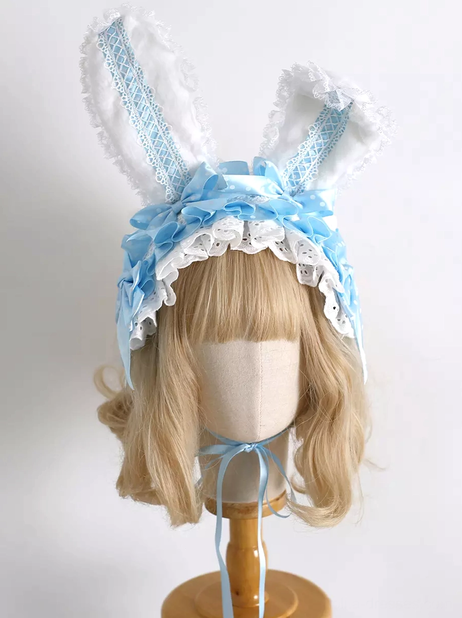 Lolita headdress bunny ears with authentic sweet rococo design elements perfect for themed tea parties