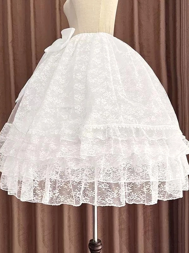 white-lolita-underskirt-right-rear-side-view-small-waist-bow-tiered-lace-ruffled-trim-detail