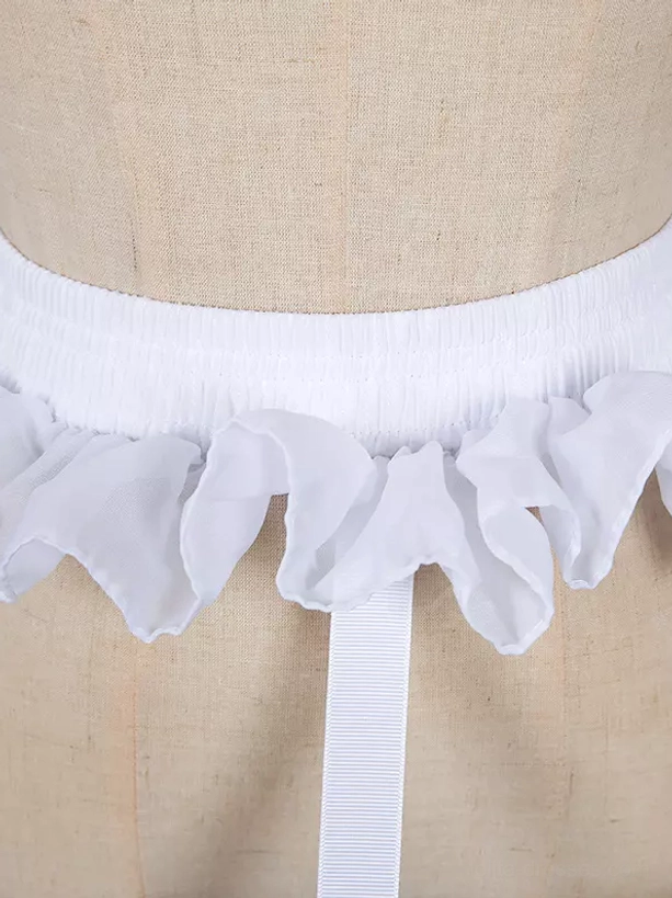 lolita petticoat waist detail close-up white elastic waistband ruffled chiffon edge ribbon fastening