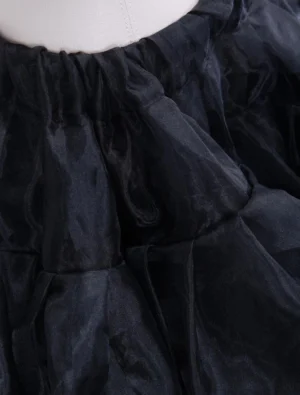 Lolita petticoat waist detail close-up elastic gathering organza texture sheer overlay lightweight construction comfort design