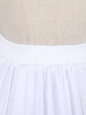 Close-up detail of elastic waistband on white Lolita petticoat showing smooth woven fabric construction and comfortable fit design