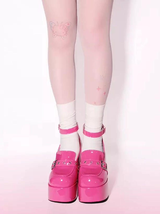Lolita patent leather platform boots with round toe design and metal hardware details, sweet and classic lolita style footwear inspiration