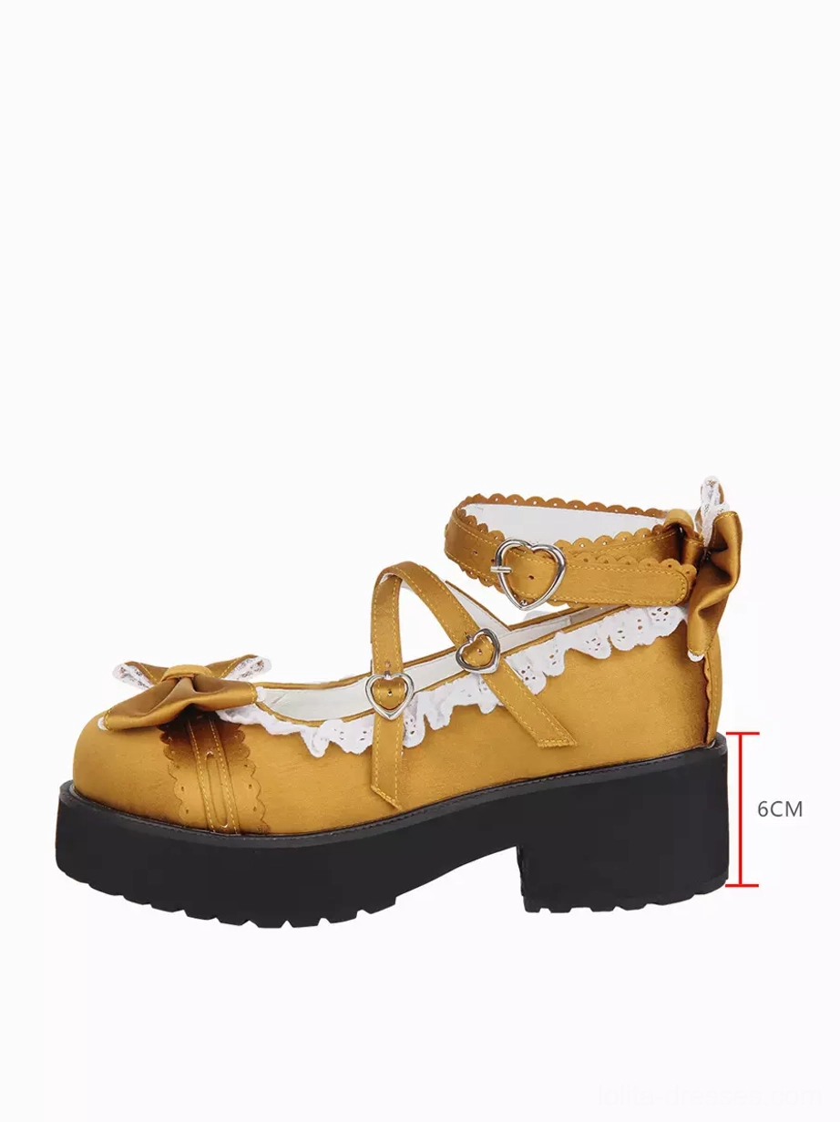 Lolita platform shoe single view side angle 6cm wedge heel block heel heart-shaped buckles black platform