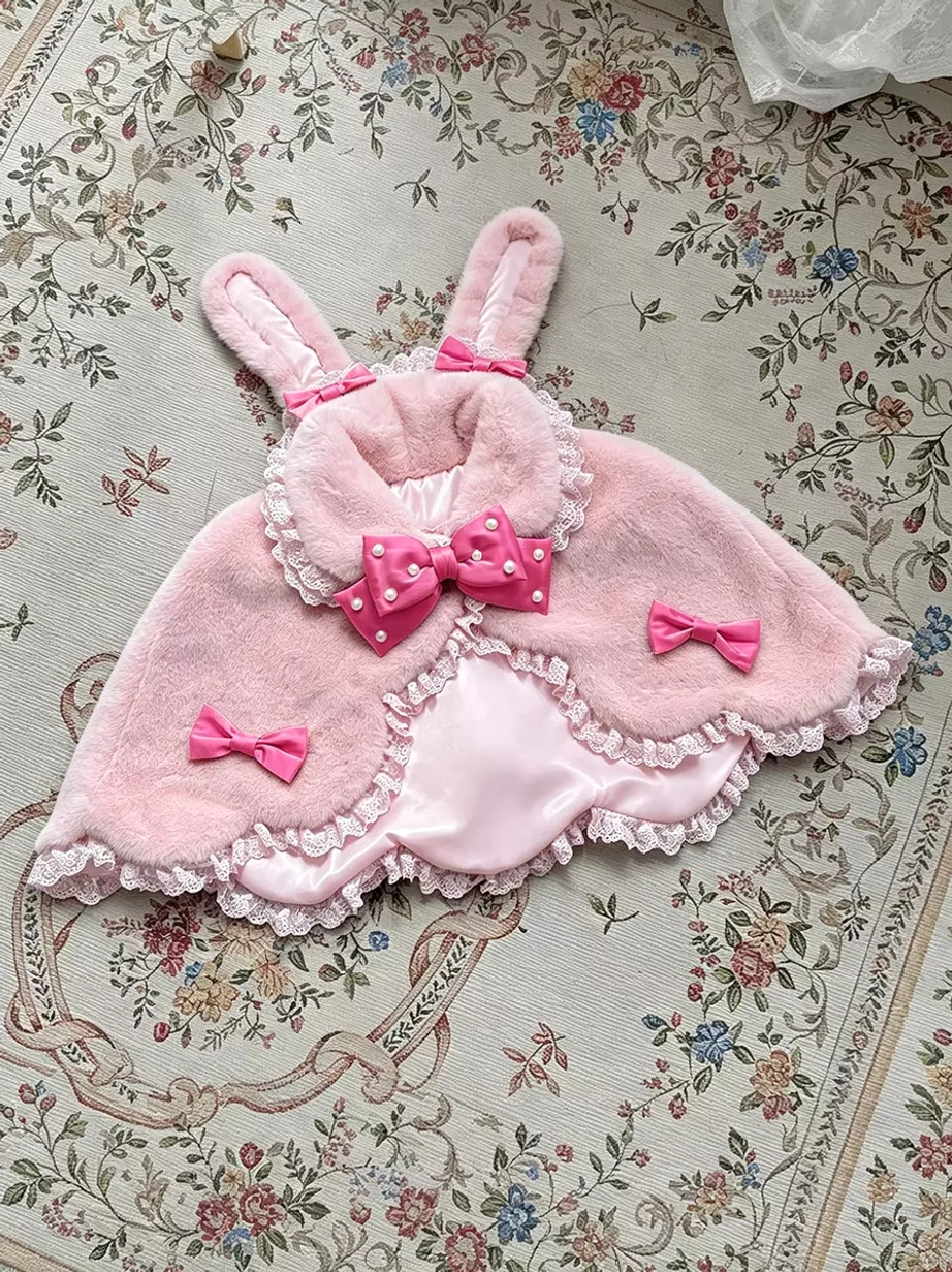 Lolita plush bunny ear cape care and maintenance guide, showing proper storage, washing techniques, and preservation methods