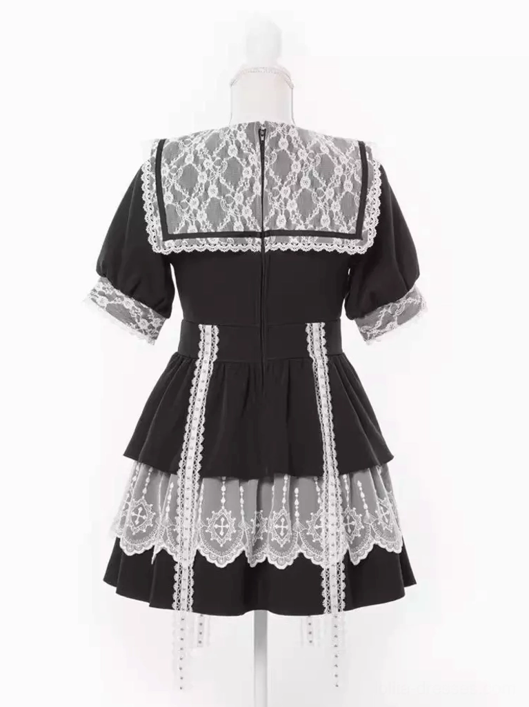 Gothic lolita sweet dress styling guide showing multiple color variants black pink burgundy mauve with coordinating accessories and positioning suggestions