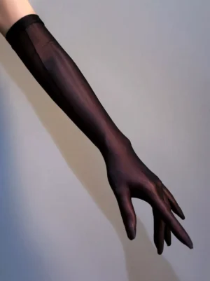 single long black sheer glove on arm side profile gothic lolita elegant fashion
