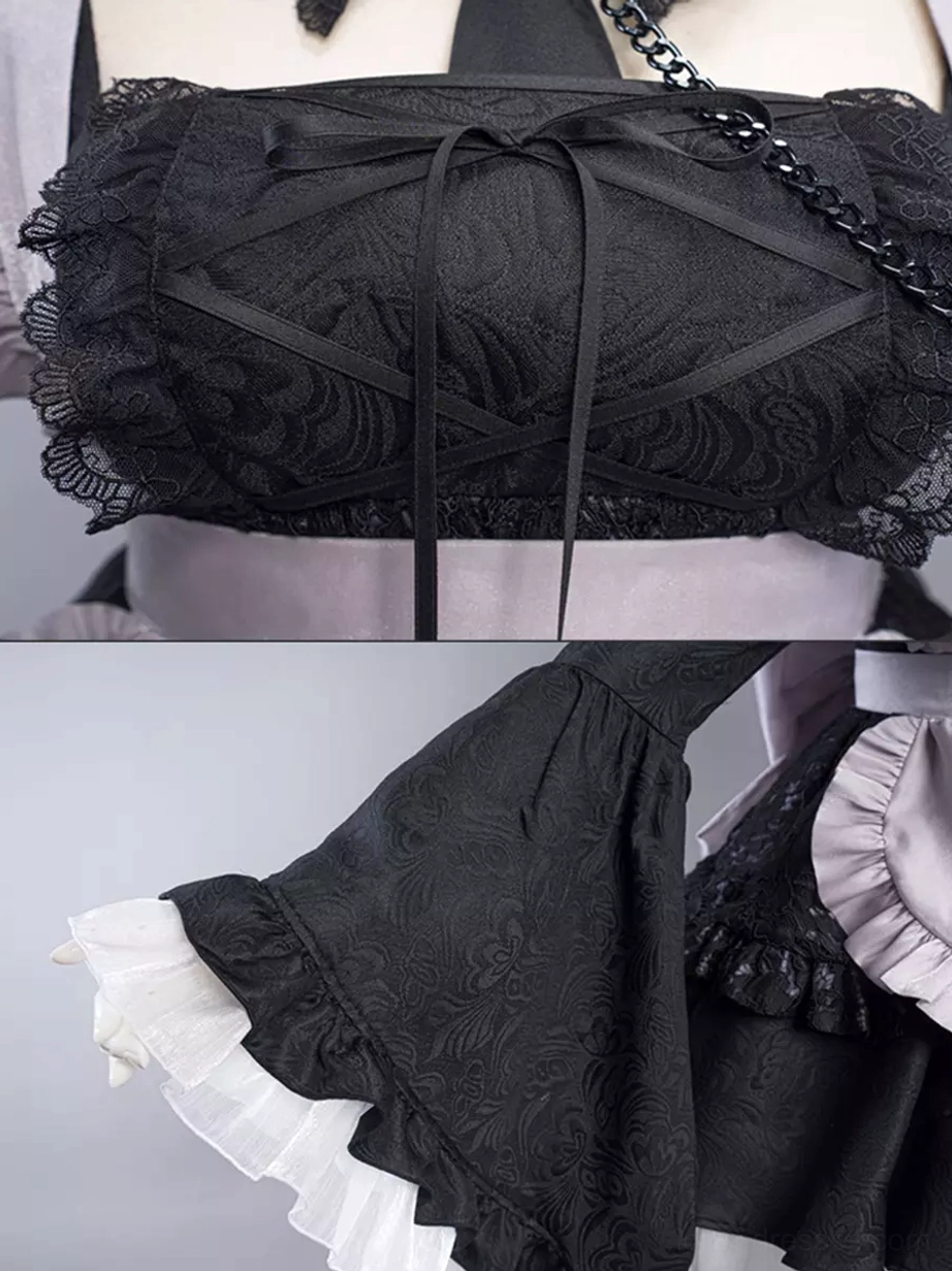 Maid gothic lolita costume O-ring choker neck accessory faux leather chain accent accessory