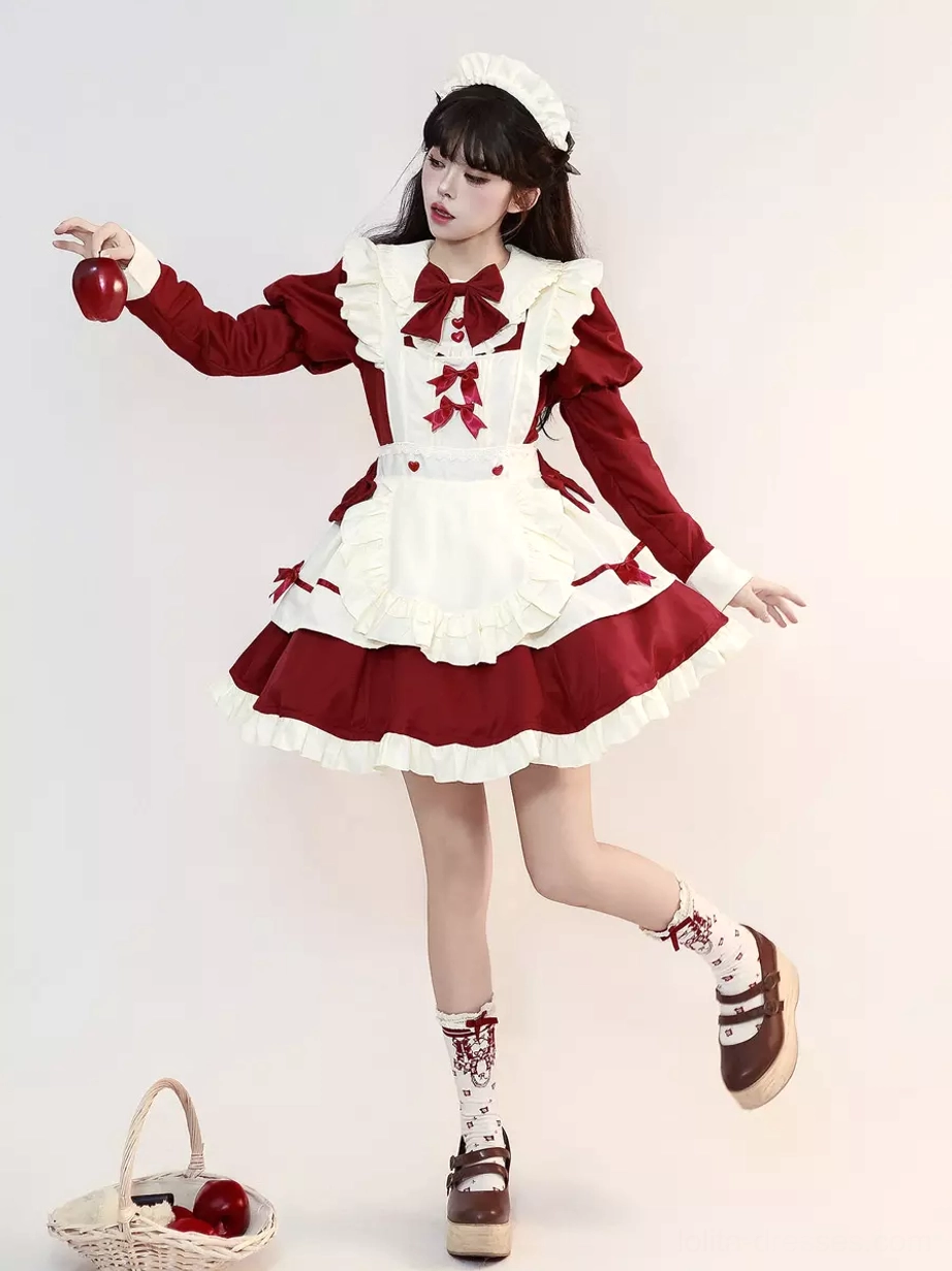 Maid lolita dress fabric texture and weave detail showing polyester blend quality