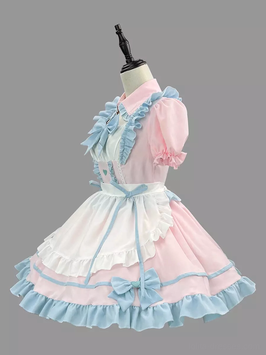 Sweet maid Lolita dress side profile showing layered ruffled skirt hem and silhouette