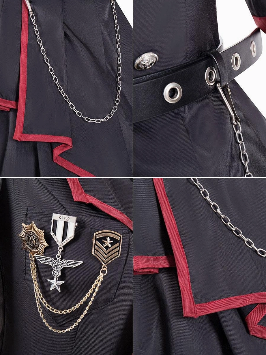 Military gothic lolita dress waist chain silver metal chain asymmetric skirt edge detail