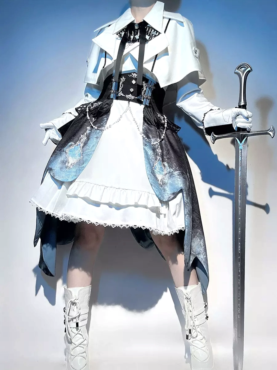 Military Ouji Lolita right three-quarter view detachable long sleeves black cuff accents sword