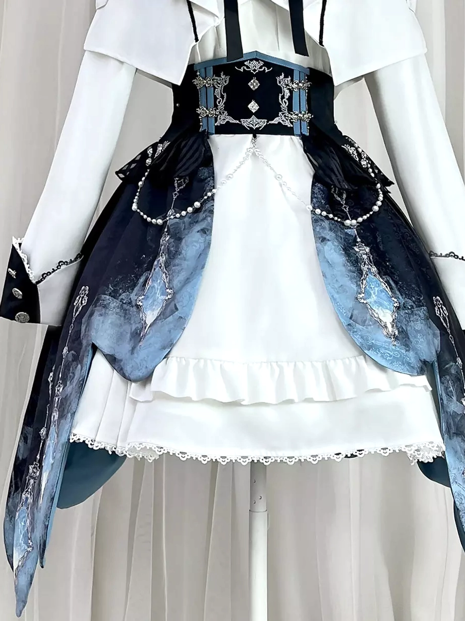 Military Ouji Lolita white dress set three piece overcoat jumper overskirt complete styling