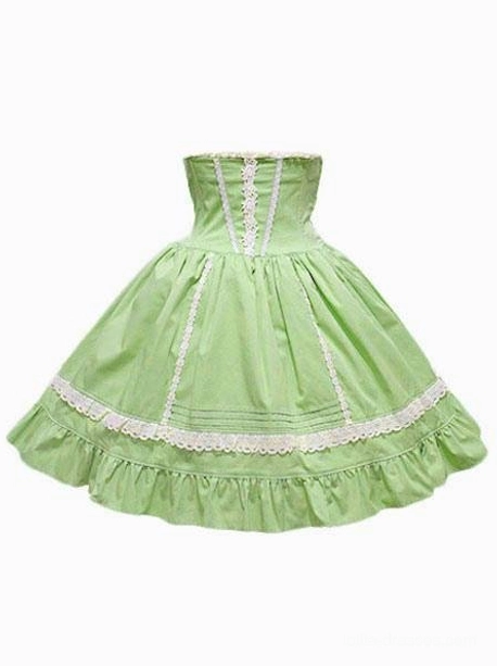 mint-green-sweet-lolita-sk-skirt-front-view-two-tone-white-lace-ruffles-strapless-corset-style