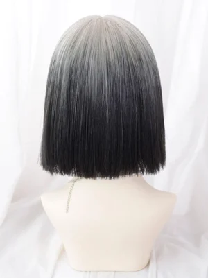 Ombre bob lolita wig back view showing full hair coverage and neat ends gradient color synthetic fiber