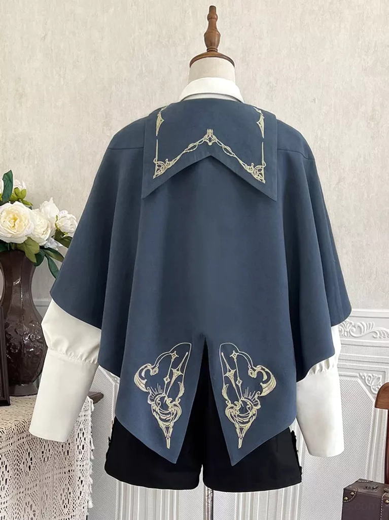 Ouji formal suit styling guide showing proper layering and coordination of embroidered top with brown waistcoat and formal shorts