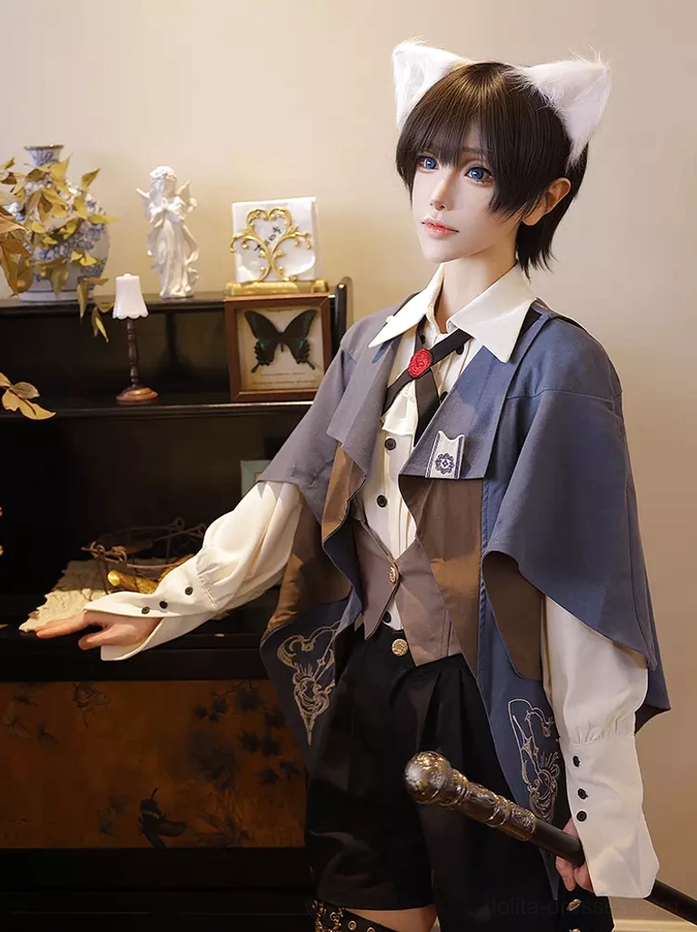 Complete ouji gentleman suit texture and fabric detail showing polyester quality and embroidered embellishments close-up