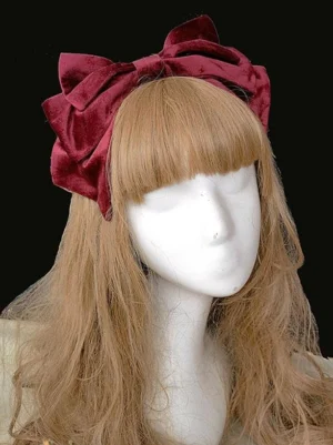 oversized burgundy wine-red velvet bow lolita headband minimalist classic style front view elegant accessory