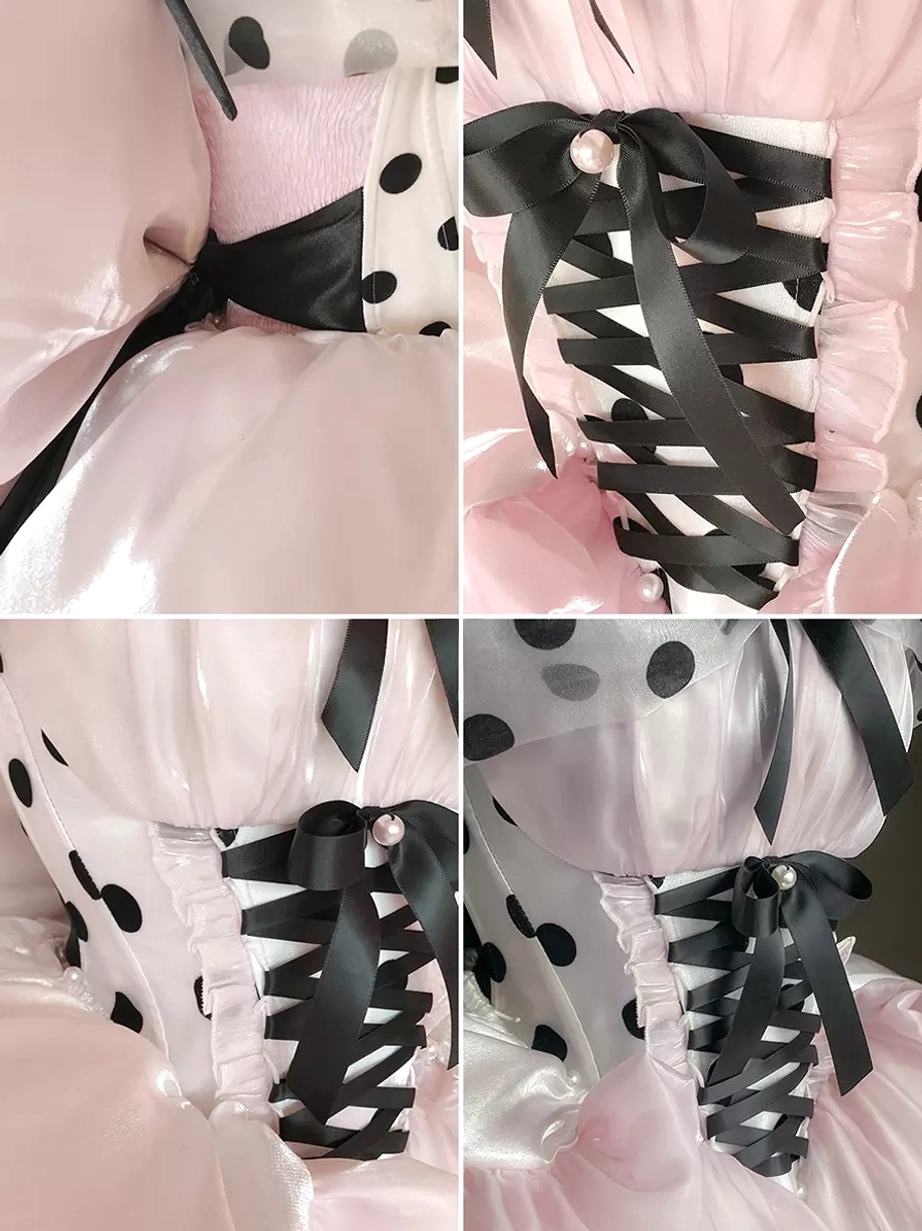 Pink ballet inspired lolita dress polyester fabric lustrous finish polka dot pattern classic sweet lolita style coordinates