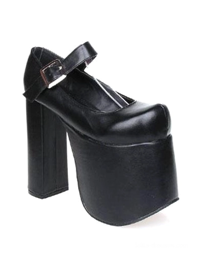 Single platform Mary Jane lolita heel black side three-quarter view chunky block platform adjustable ankle strap