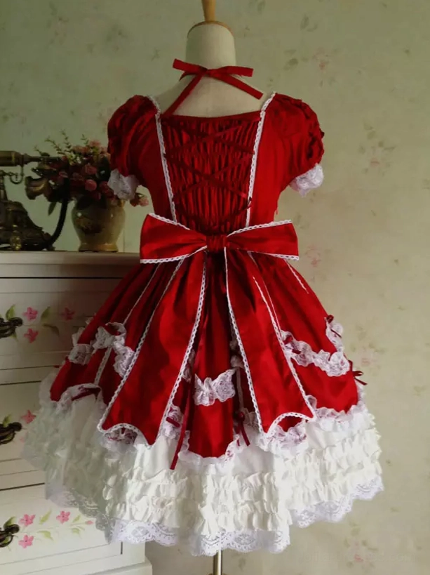 Rococo lolita JSK dress color block color coordination detail view lace ruffles bow decorations
