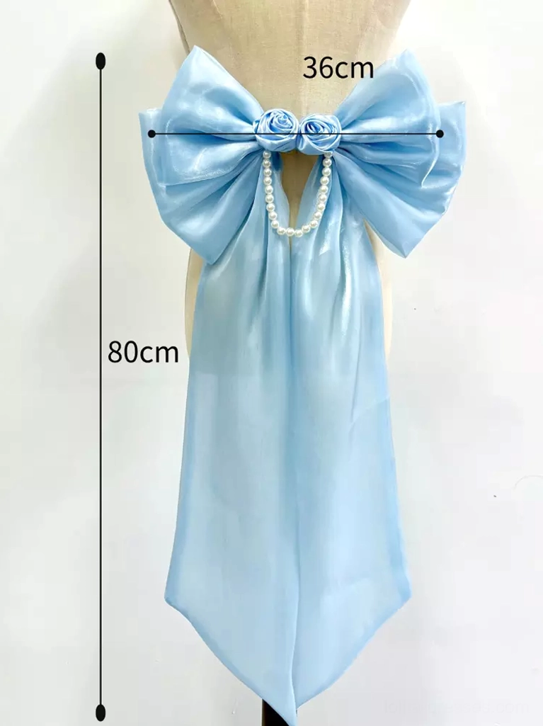 Sky blue Lolita detachable train with size label showing medium size 80cm total length and 36cm width