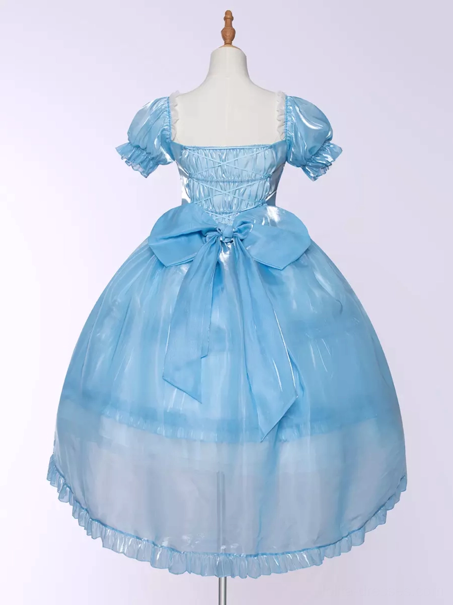 Tailor made custom fit option for sky blue sweet lolita dress showing personalized sizing available in S, M, L, XL sizes with exact measurements