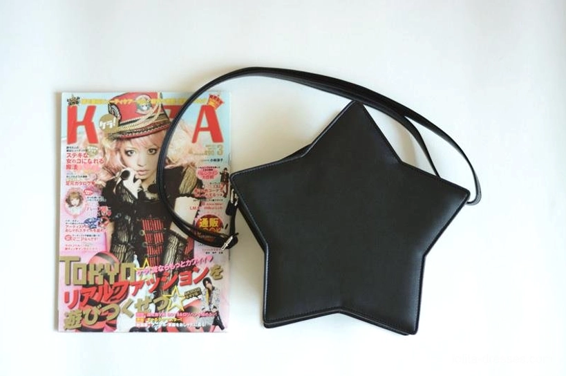 Star-shaped lolita crossbody bag styled with lolita fashion coordinating accessories demonstrating styling possibilities for sweet lolita ensembles