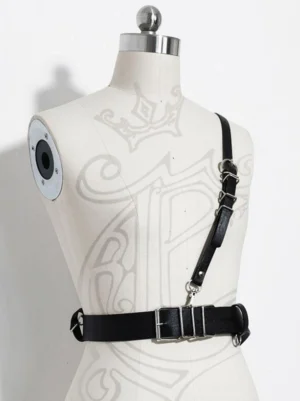 Steampunk lolita shoulder waist harness side view adjustable strap double-prong buckle