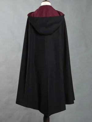 Steampunk Ouji Lolita color block poncho back view oversized flowy silhouette wine red lining