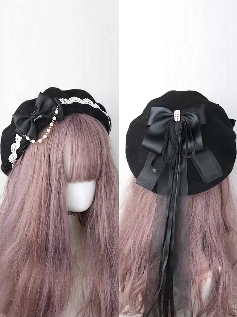 Sweet lolita beret headdress multiple color variations light sky blue pink purple grey ivory