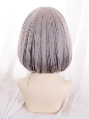 Heat-resistant synthetic lolita wig back view displaying smooth straight texture, neat bob length, and realistic scalp appearance