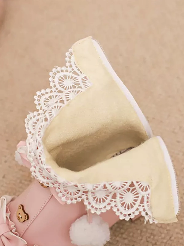 Sweet Lolita boots product care and maintenance instruction showing PU leather cleaning, storage recommendations and embellishment preservation techniques