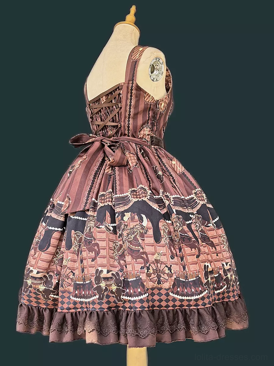 Sweet lolita carousel dress accessories styling with hair bow knee socks vintage aesthetic complete tea party look