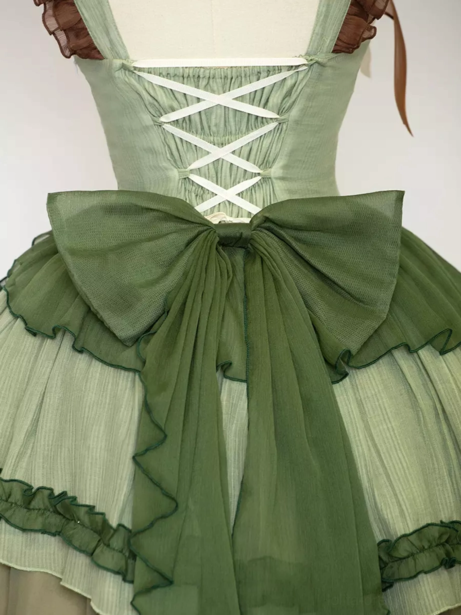 Fabric composition and care instructions for green sweet lolita JSK dress polyester material maintenance guide