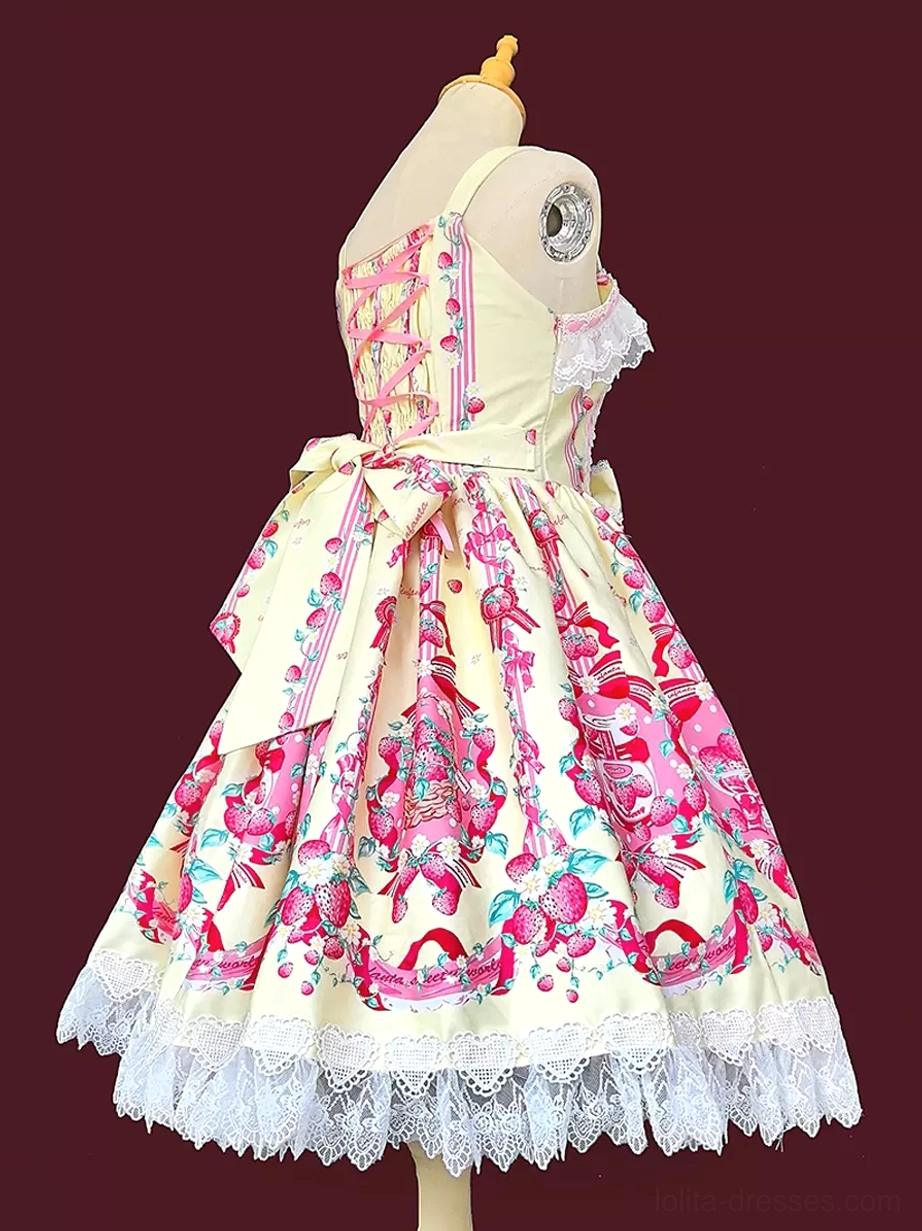 Sweet lolita dress fabric and construction quality details highlighting premium cotton blend, reinforced seams, elastic stretch capability, and meticulous lolita fashion tailoring